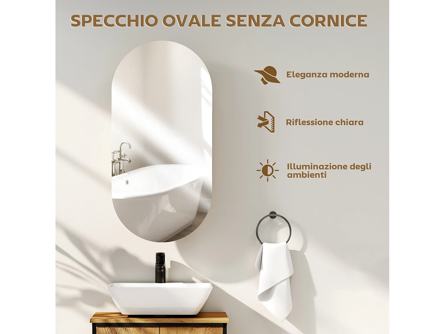 Specchio bagno ovale con armadietto e 2 ripiani 45x90 cm bianco