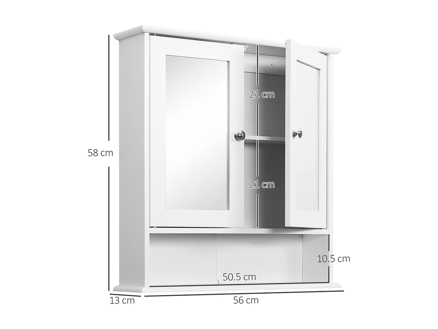 Mobiletto armadietto a muro con specchio da bagno cucina in mdf bianco