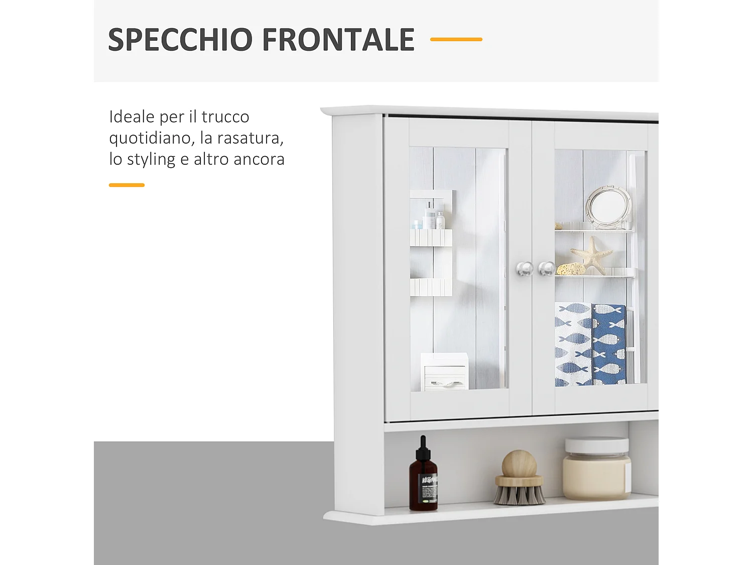 Mobiletto armadietto a muro con specchio da bagno cucina in mdf bianco