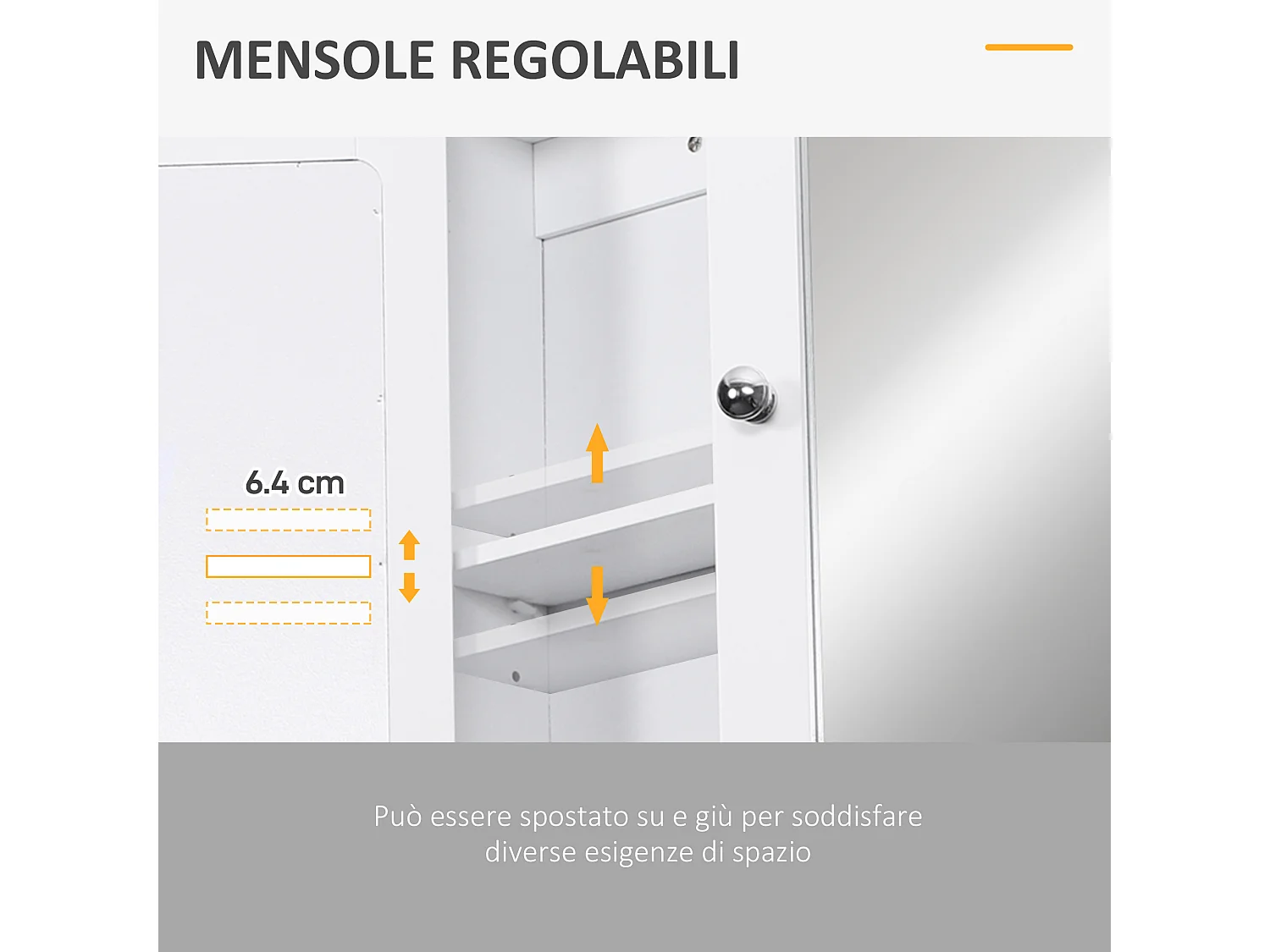 Mobiletto armadietto a muro con specchio da bagno cucina in mdf bianco