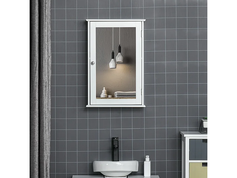 Mobiletto bagno pensile con specchio 41x14x60cm legno bianco