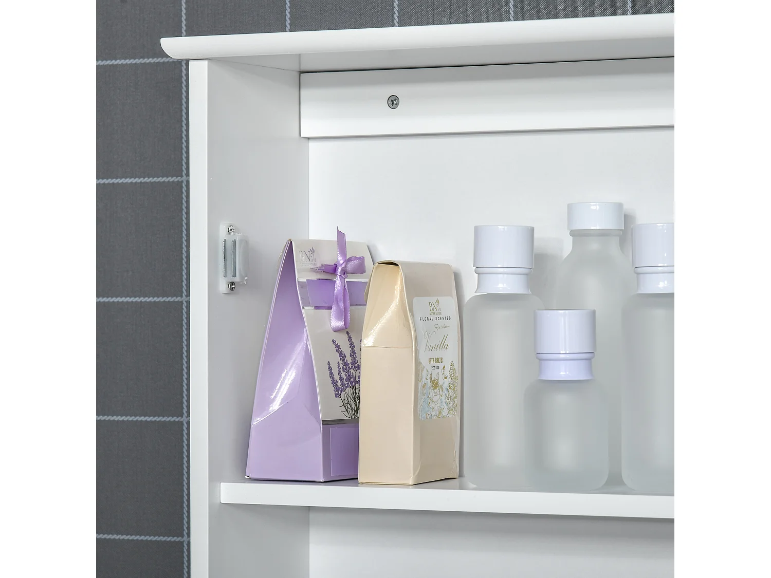 Mobiletto bagno pensile con specchio 41x14x60cm legno bianco