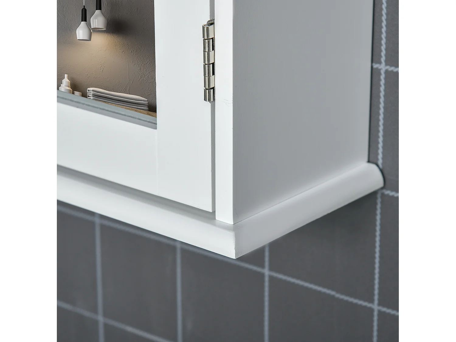 Mobiletto bagno pensile con specchio 41x14x60cm legno bianco