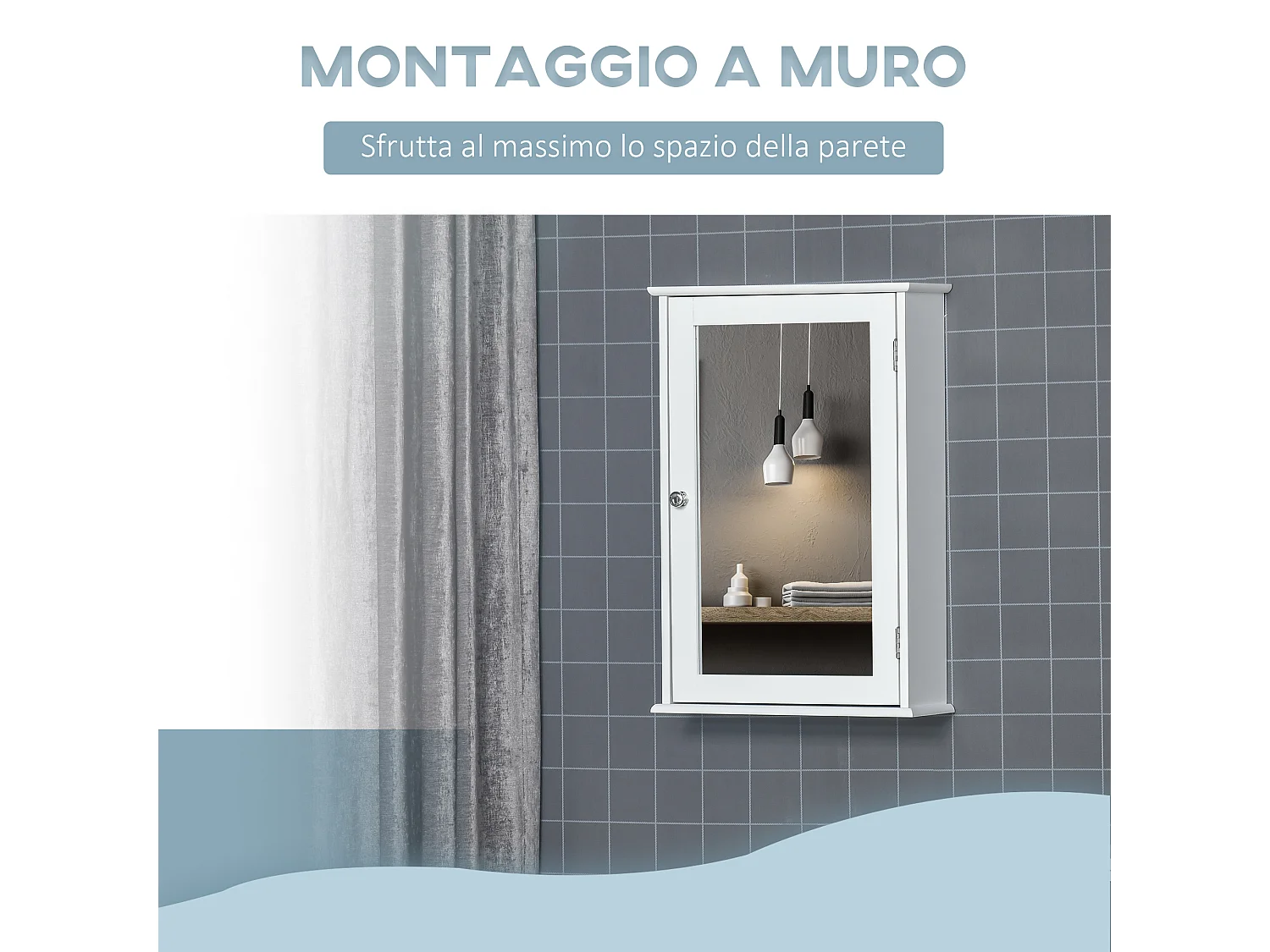 Mobiletto bagno pensile con specchio 41x14x60cm legno bianco