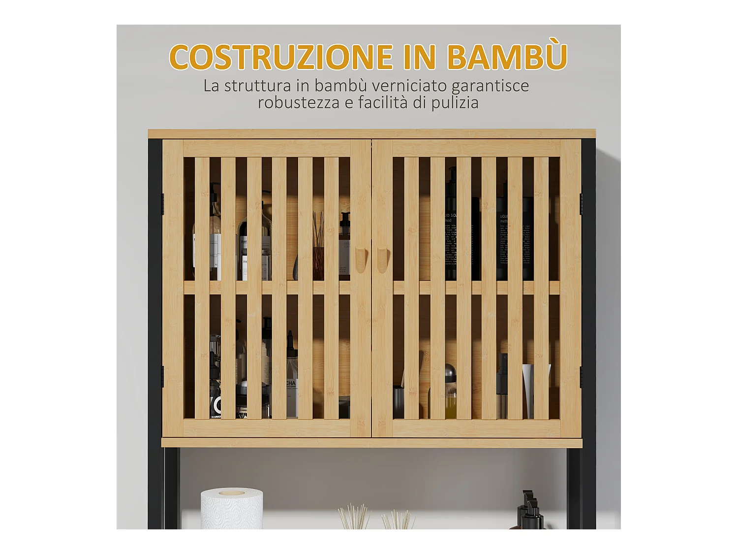 Mobile sopra wc con armadietto 2 ante e ripiano aperto in legno