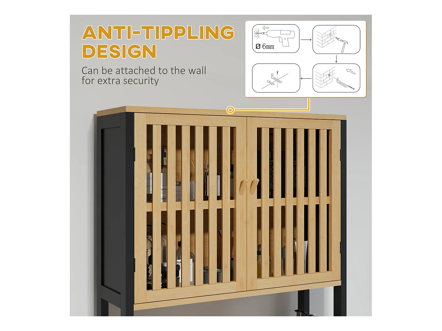 Mobile sopra wc con armadietto 2 ante e ripiano aperto in legno