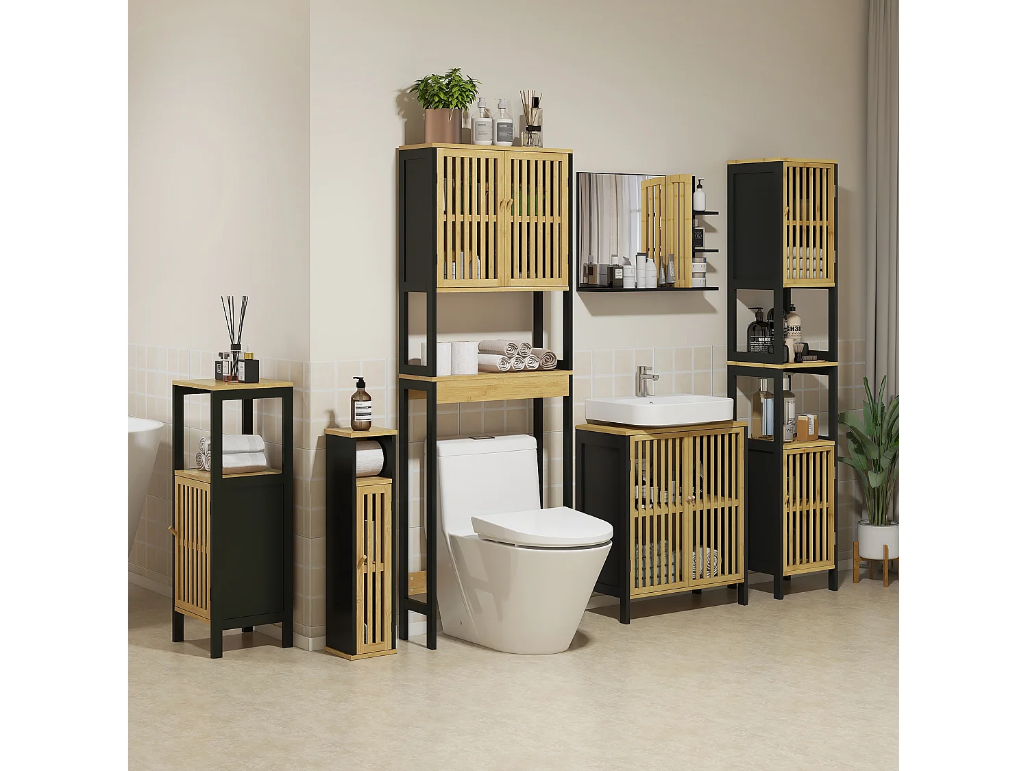 Mobile sopra wc con armadietto 2 ante e ripiano aperto in legno