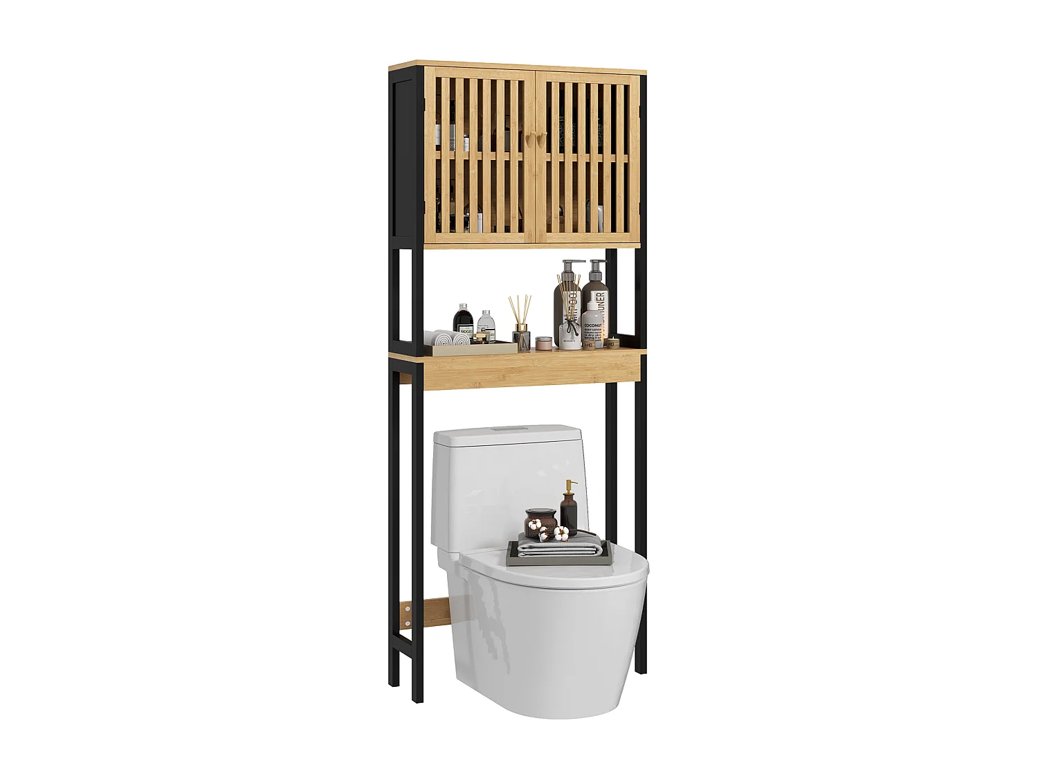 Mobile sopra wc con armadietto 2 ante e ripiano aperto in legno