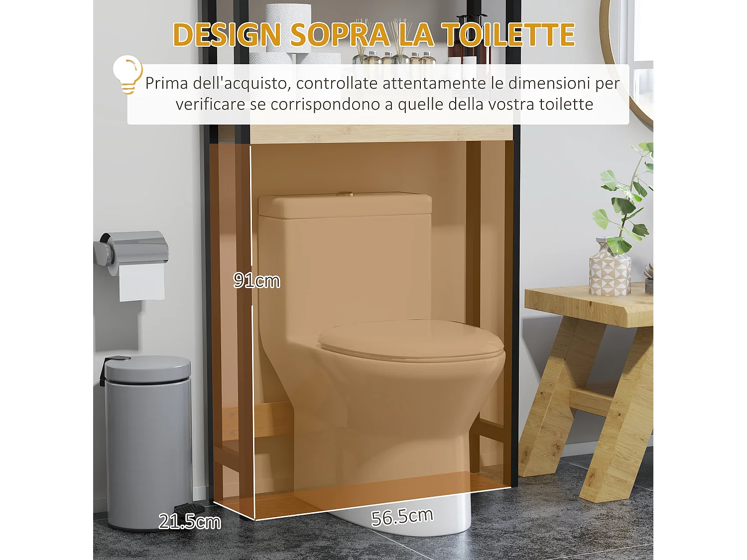 Mobile sopra wc con armadietto 2 ante e ripiano aperto in legno