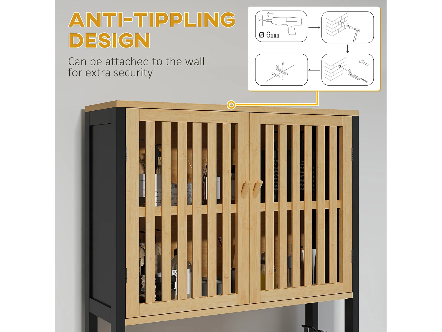 Mobile sopra wc con armadietto 2 ante e ripiano aperto in legno