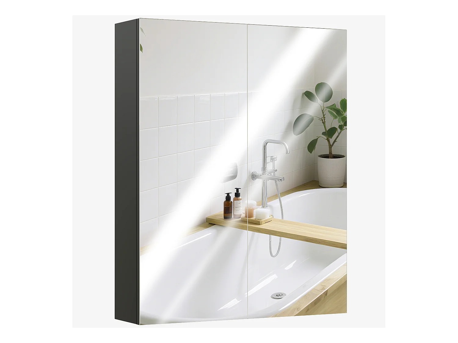 Pensile bagno a 2 ante con specchio e ripiani in mdf nero