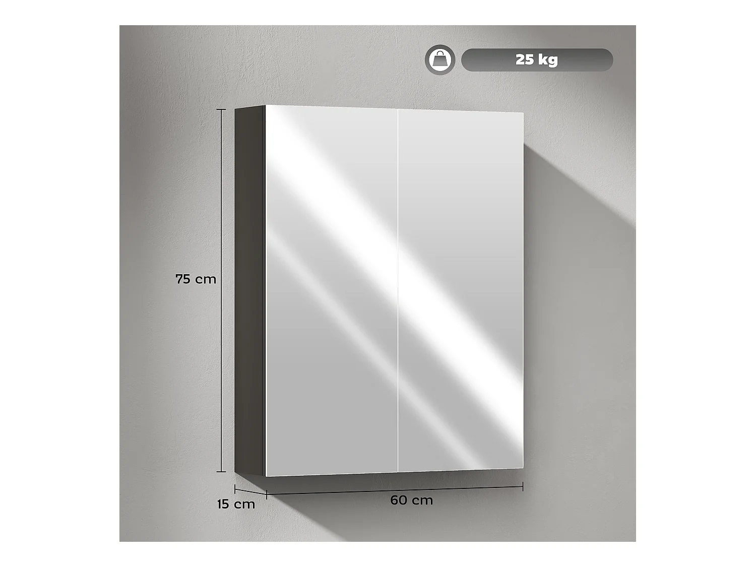 Pensile bagno a 2 ante con specchio e ripiani in mdf nero