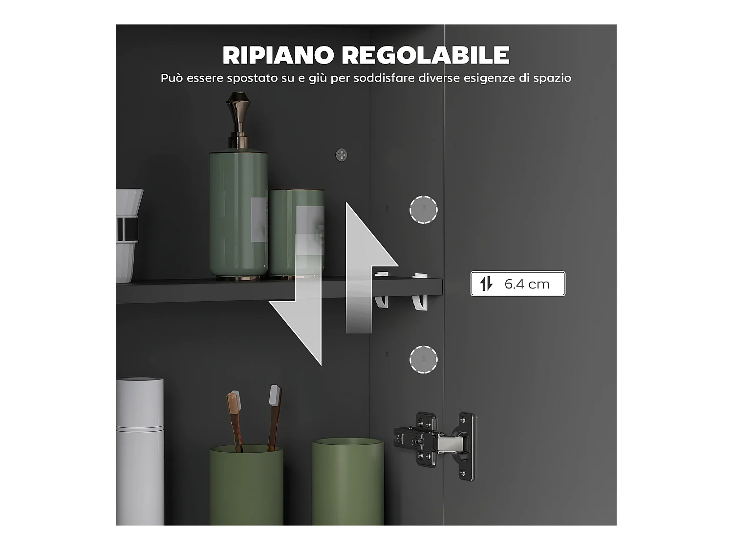 Pensile bagno a 2 ante con specchio e ripiani in mdf nero