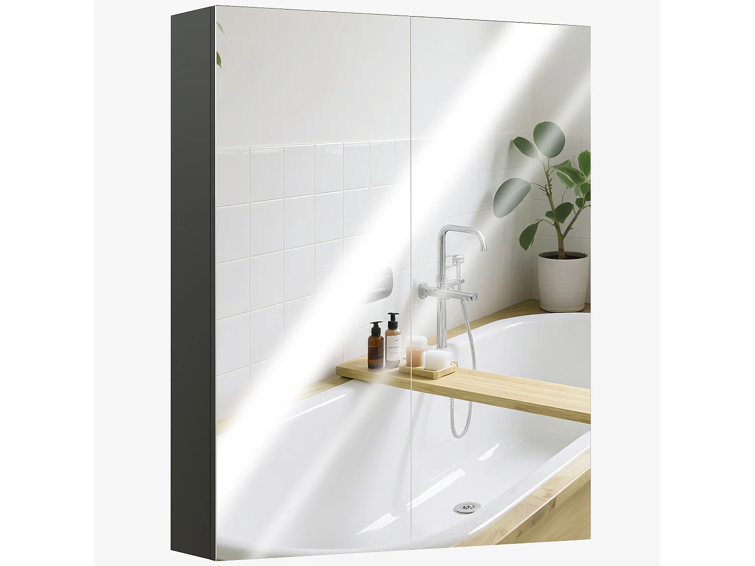 Pensile bagno a 2 ante con specchio e ripiani in mdf nero