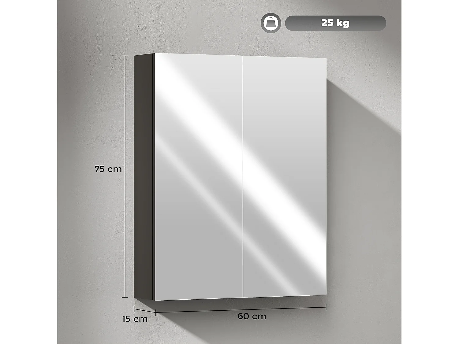 Pensile bagno a 2 ante con specchio e ripiani in mdf nero