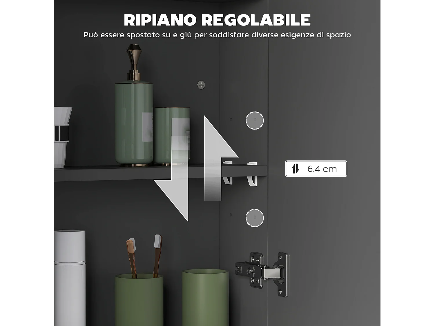 Pensile bagno a 2 ante con specchio e ripiani in mdf nero