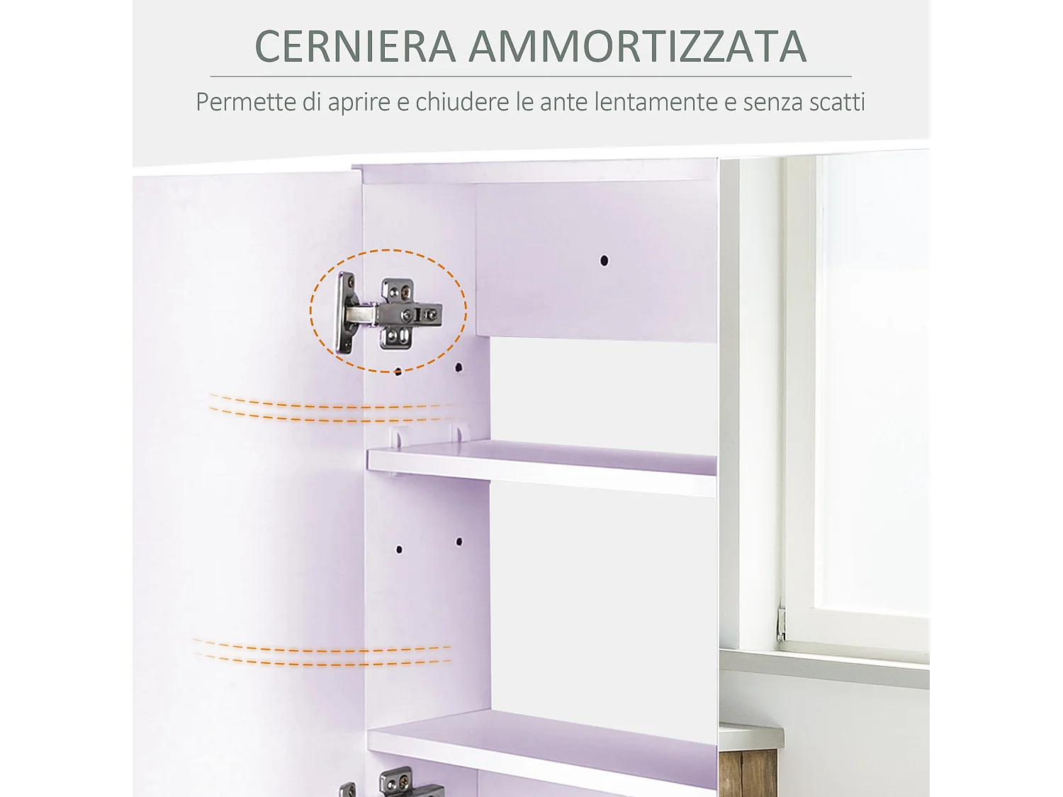 Specchiera per il bagno a 2 ante con 3 ripiani interni in legno bianco