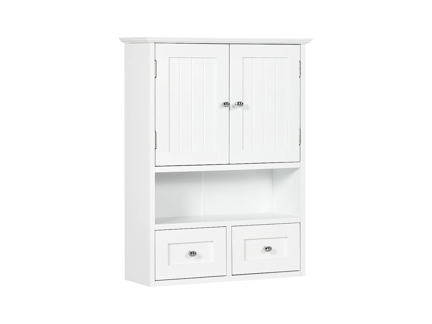 Armadietto pensile bagno 2 ante con 2 cassetti e ripiano aperto