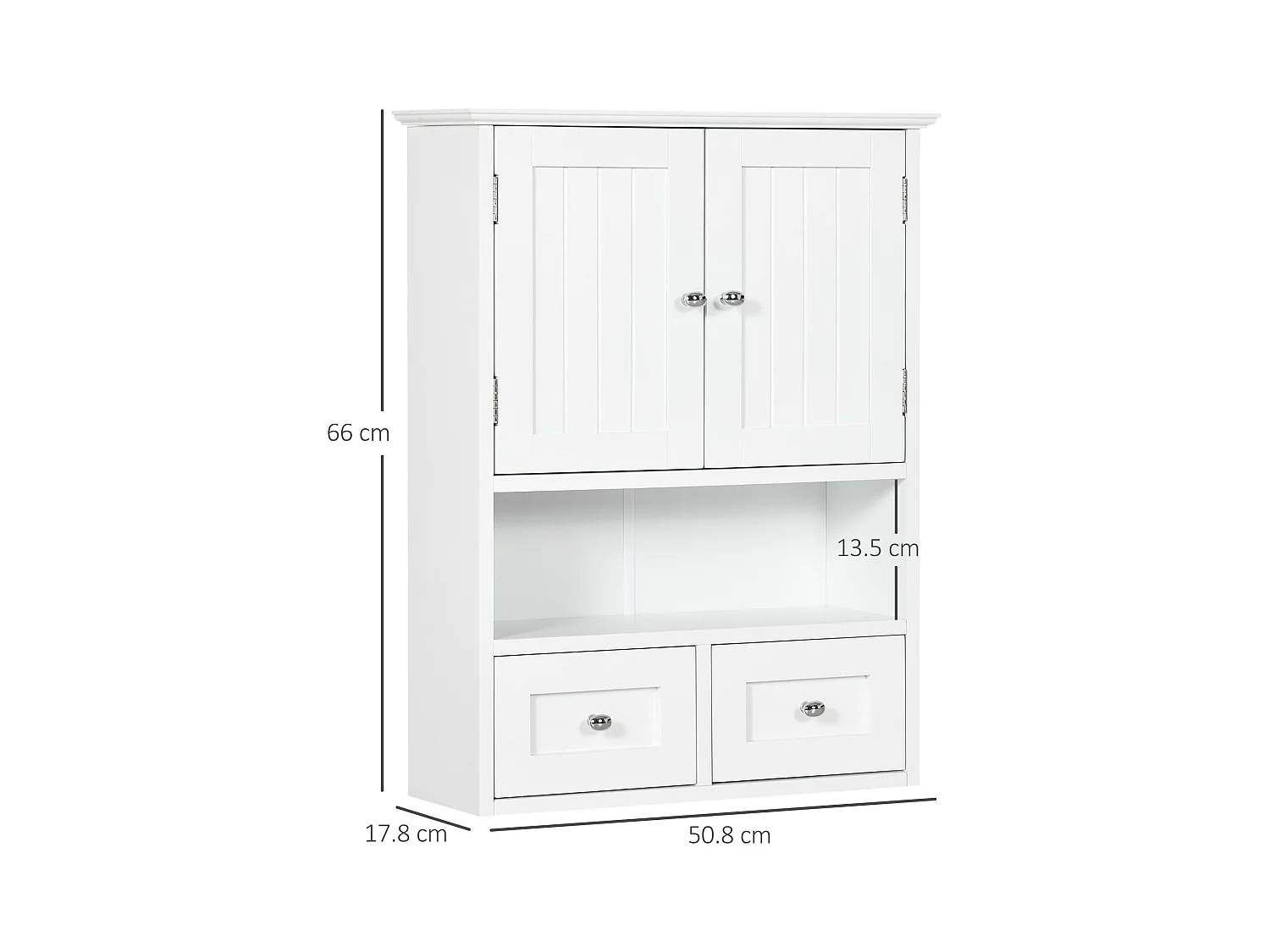 Armadietto pensile bagno 2 ante con 2 cassetti e ripiano aperto