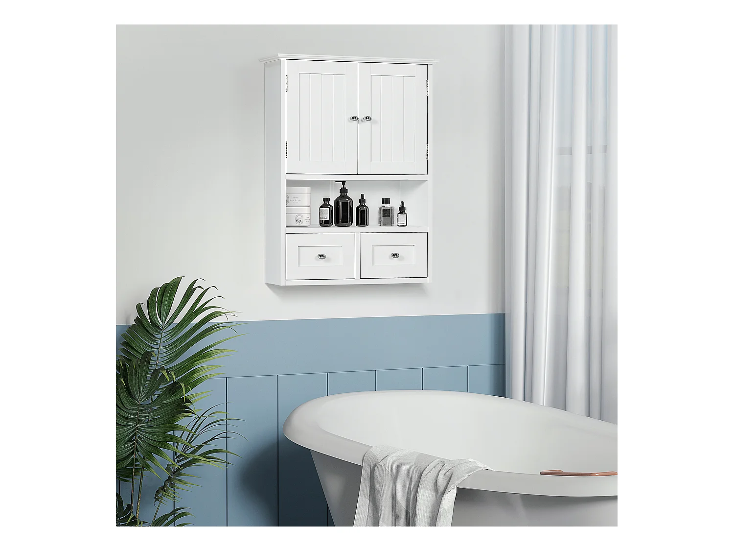 Armadietto pensile bagno 2 ante con 2 cassetti e ripiano aperto