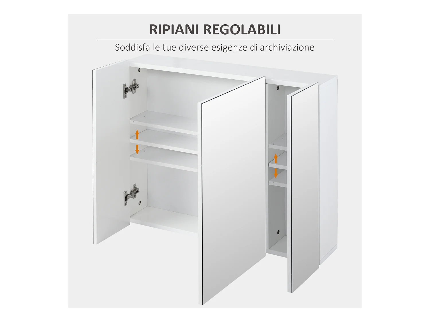 Armadietto bagno con 3 ante specchiate 70x15x60cm bianco