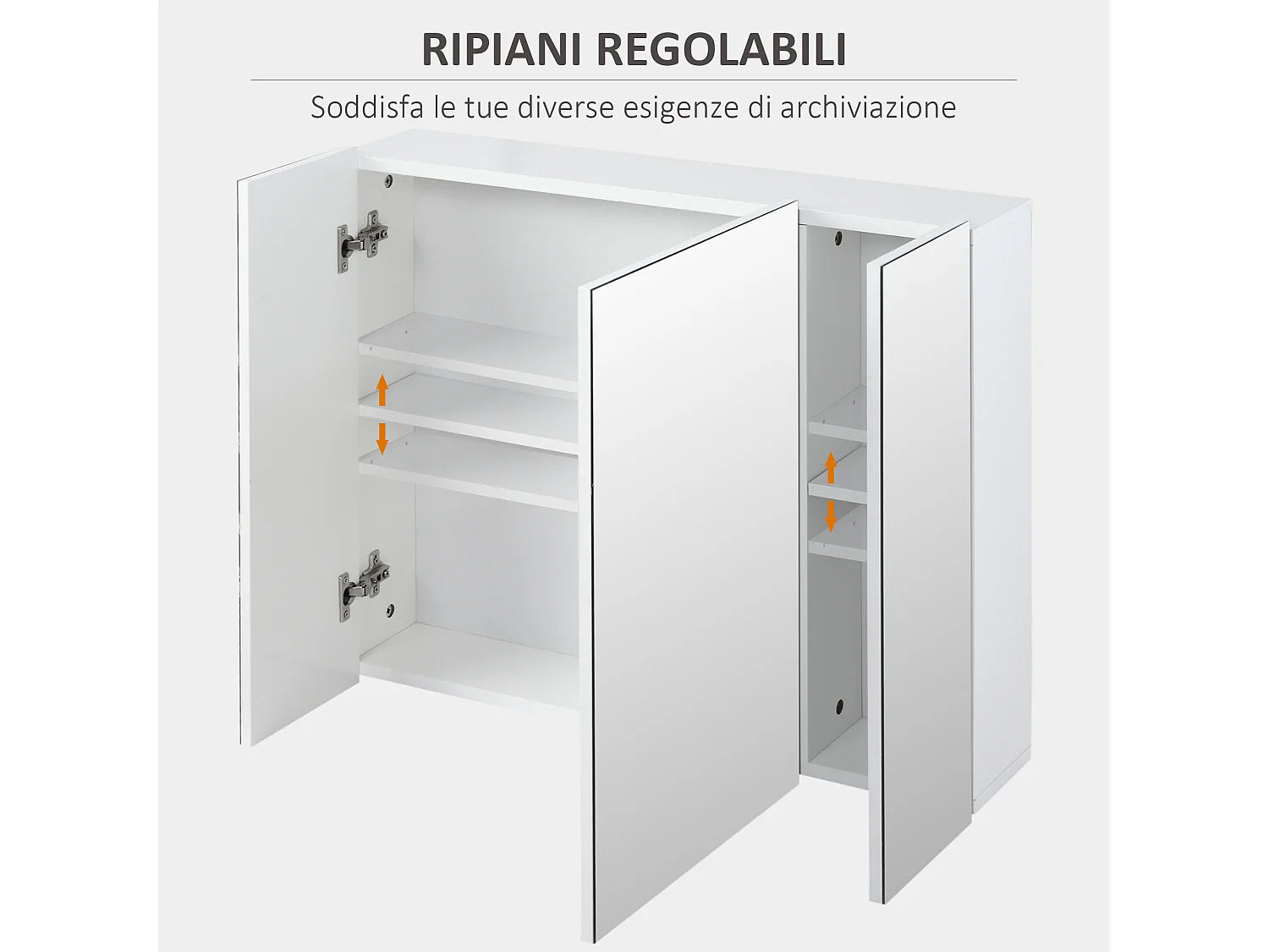 Armadietto bagno con 3 ante specchiate 70x15x60cm bianco