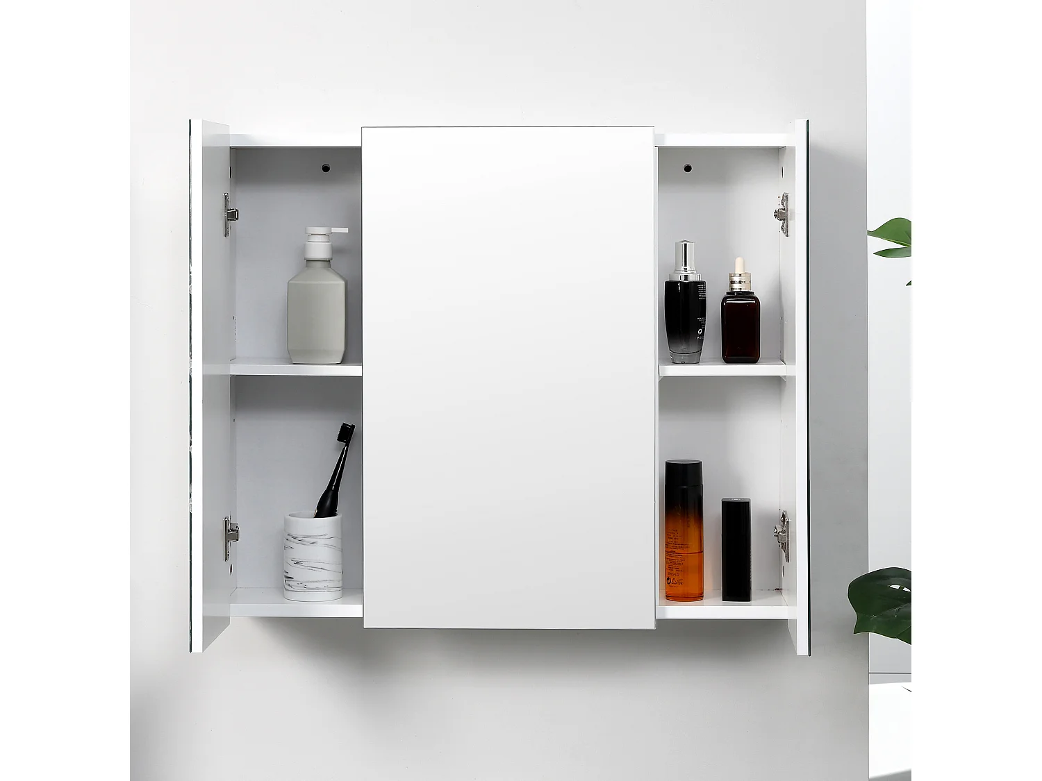 Armadietto bagno con 3 ante specchiate 70x15x60cm bianco