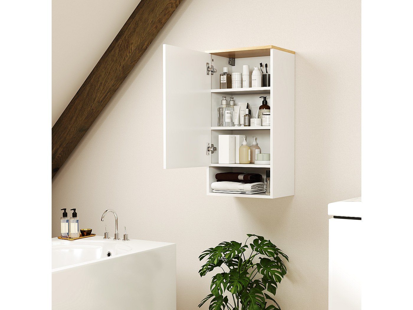 Spirich Armadietto Da Bagno A Parete Sopra WC - Mobiletto Portamedicinali Con Ripiano Regolabile, Bianco
