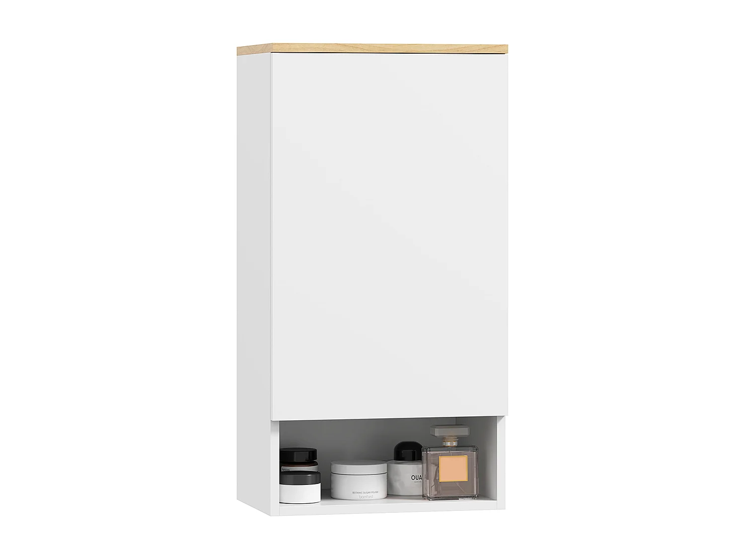 Armadietto bagno a parete con ripiano aperto in legno bianco