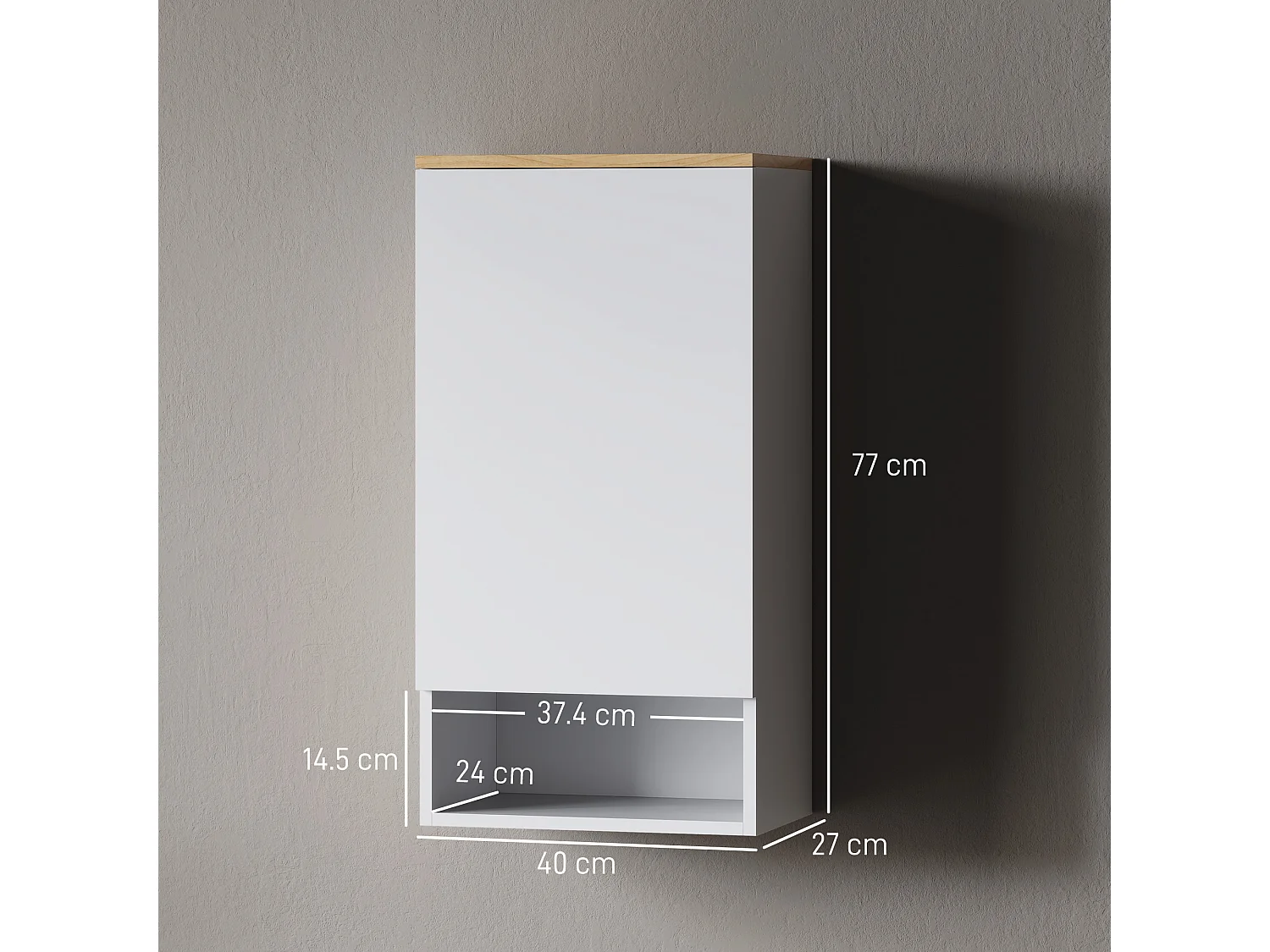 Armadietto bagno a parete con ripiano aperto in legno bianco