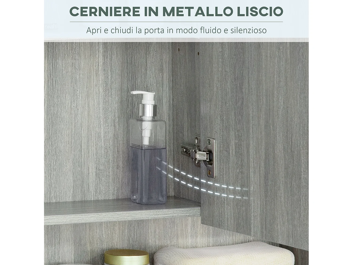 Armadietto con specchio a 4 sezioni con ripiani regolabili grigio