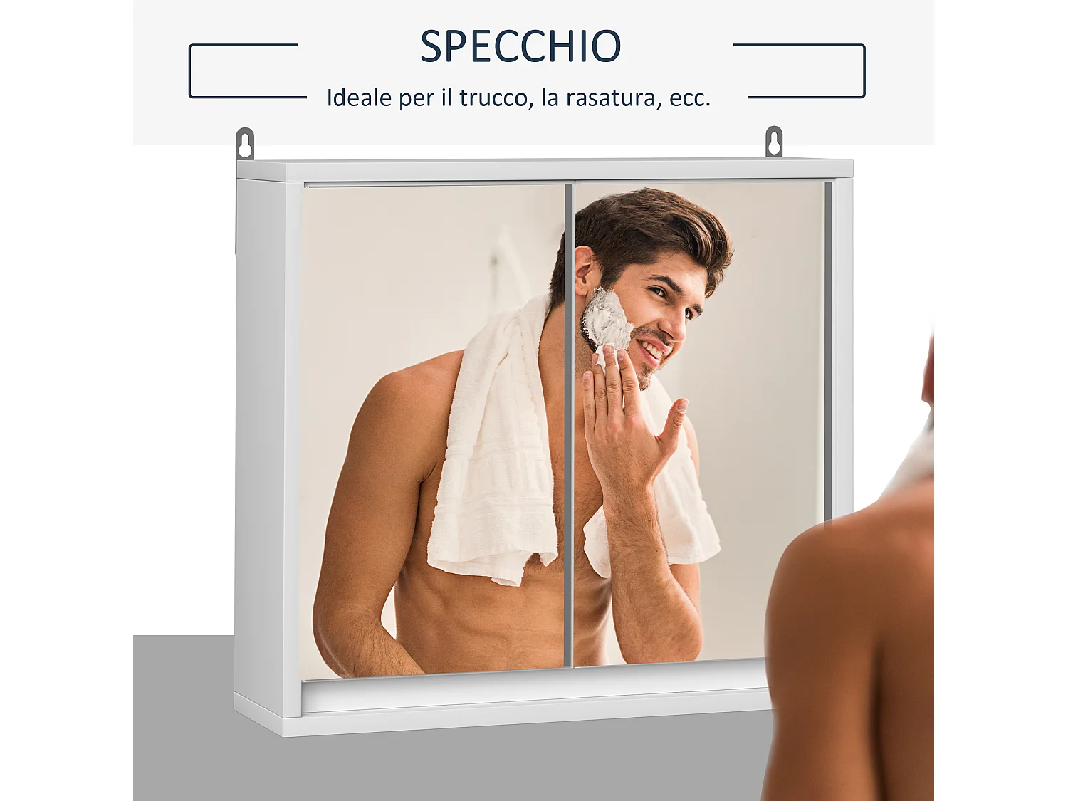 Armadietto bagno 2 ante con specchi e ripiano regolabile in mdf bianco