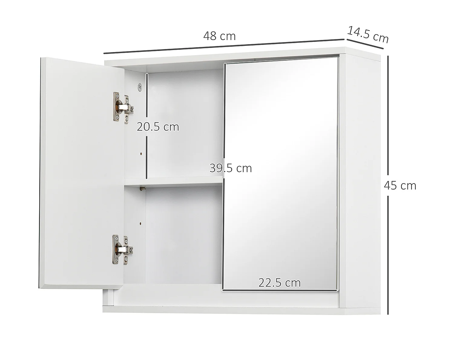 Armadietto bagno 2 ante con specchi e ripiano regolabile in mdf bianco