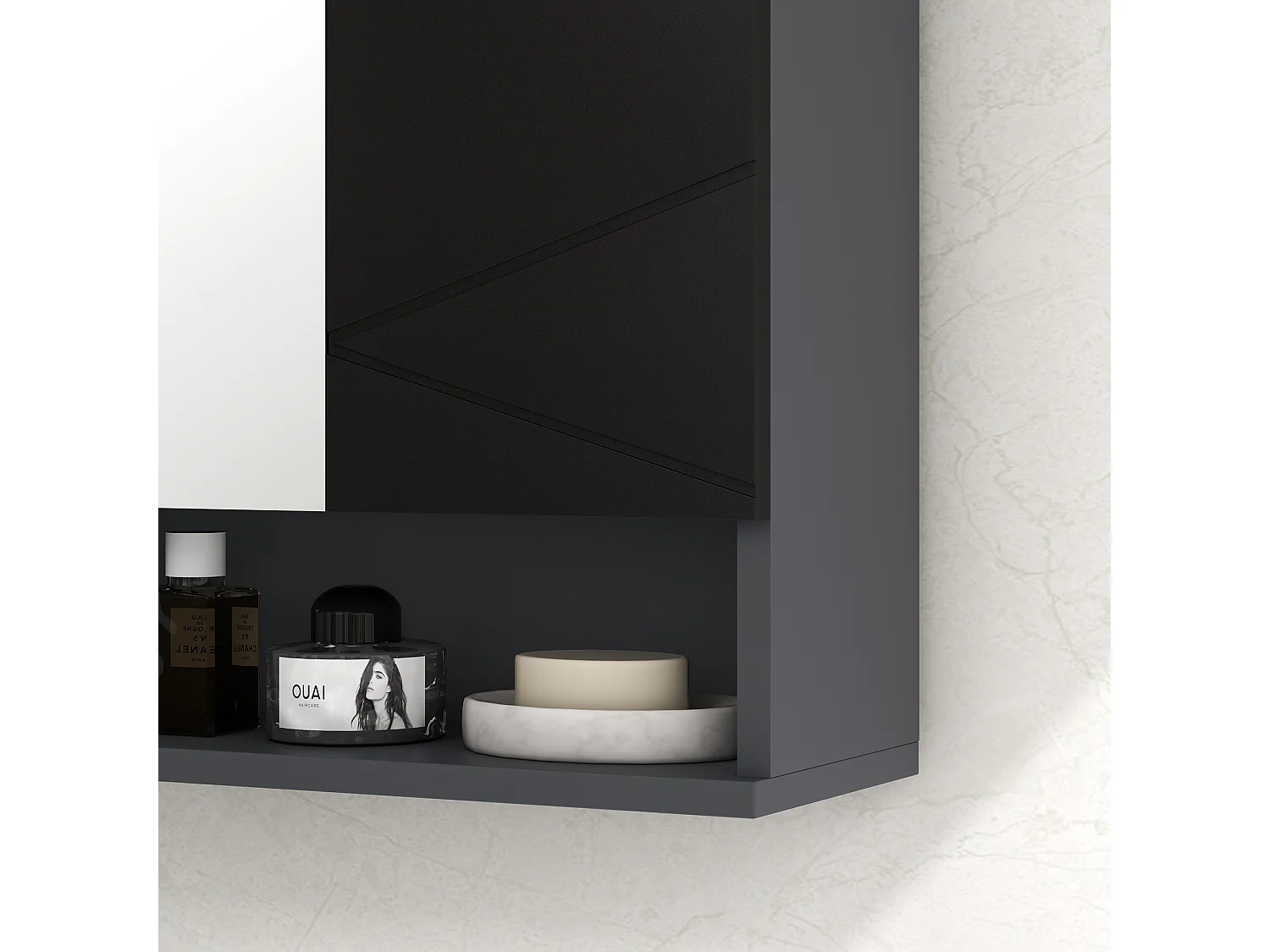 Armadietto bagno 2 ante con specchio e mensole nero