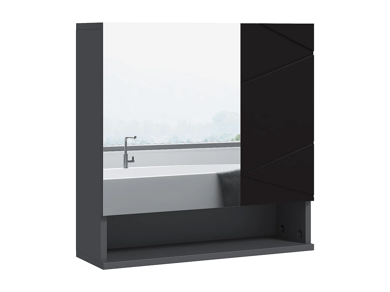 Armadietto bagno 2 ante con specchio e mensole nero