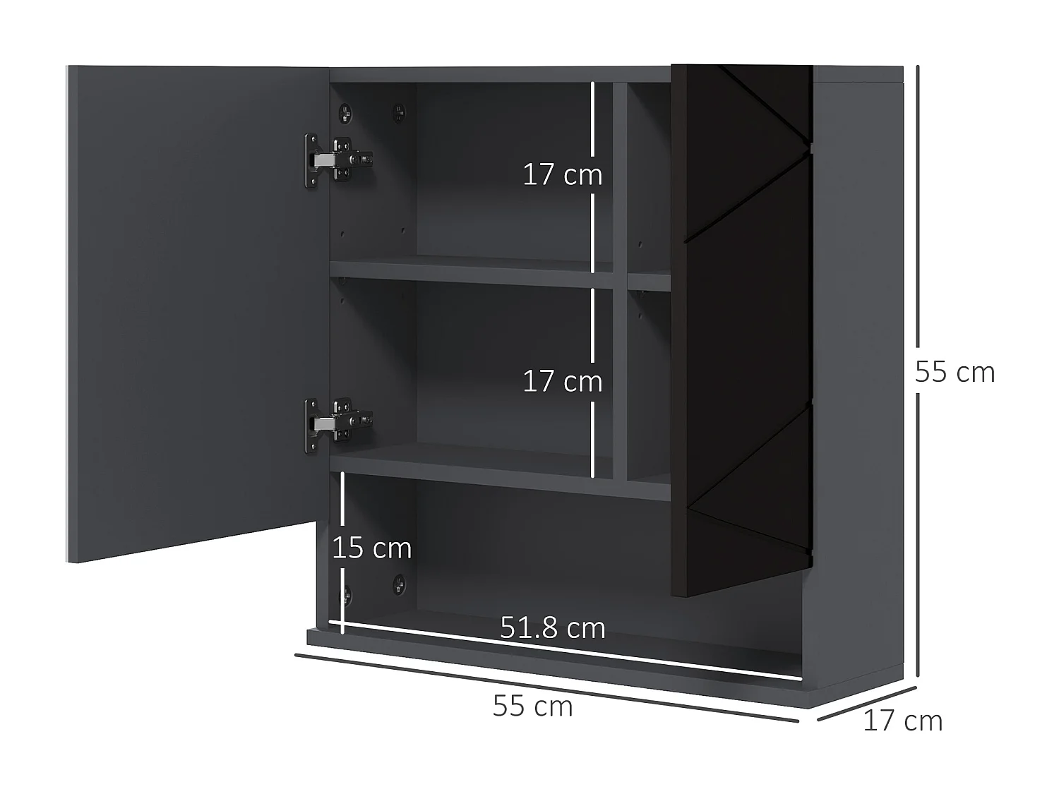Armadietto bagno 2 ante con specchio e mensole nero