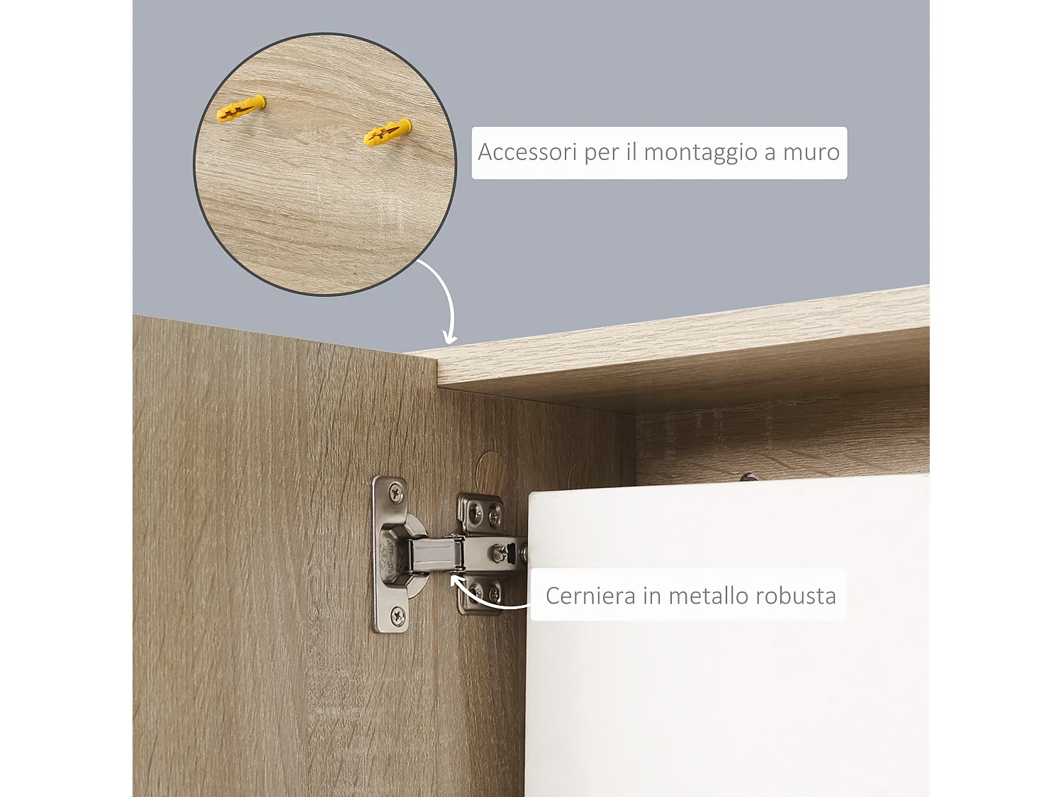Specchiera bagno a muro con anta 3 ripiani laterali in legno