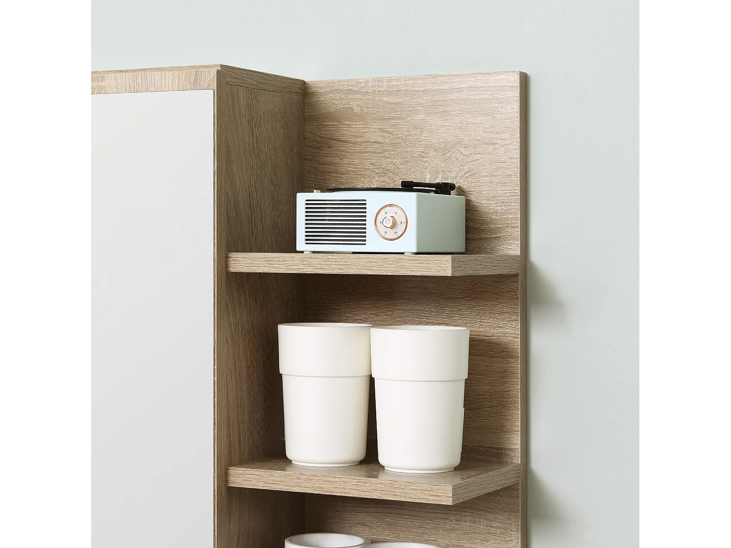 Specchiera bagno a muro con anta 3 ripiani laterali in legno