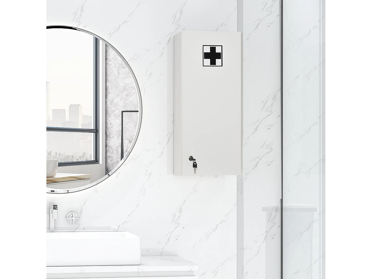 Armadietto medicinali con serratura e 5 ripiani regolabili