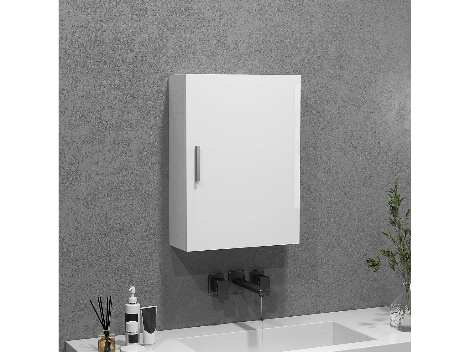 Armadietto bagno da parete bianco con 3 ripiani regolabili in vetro