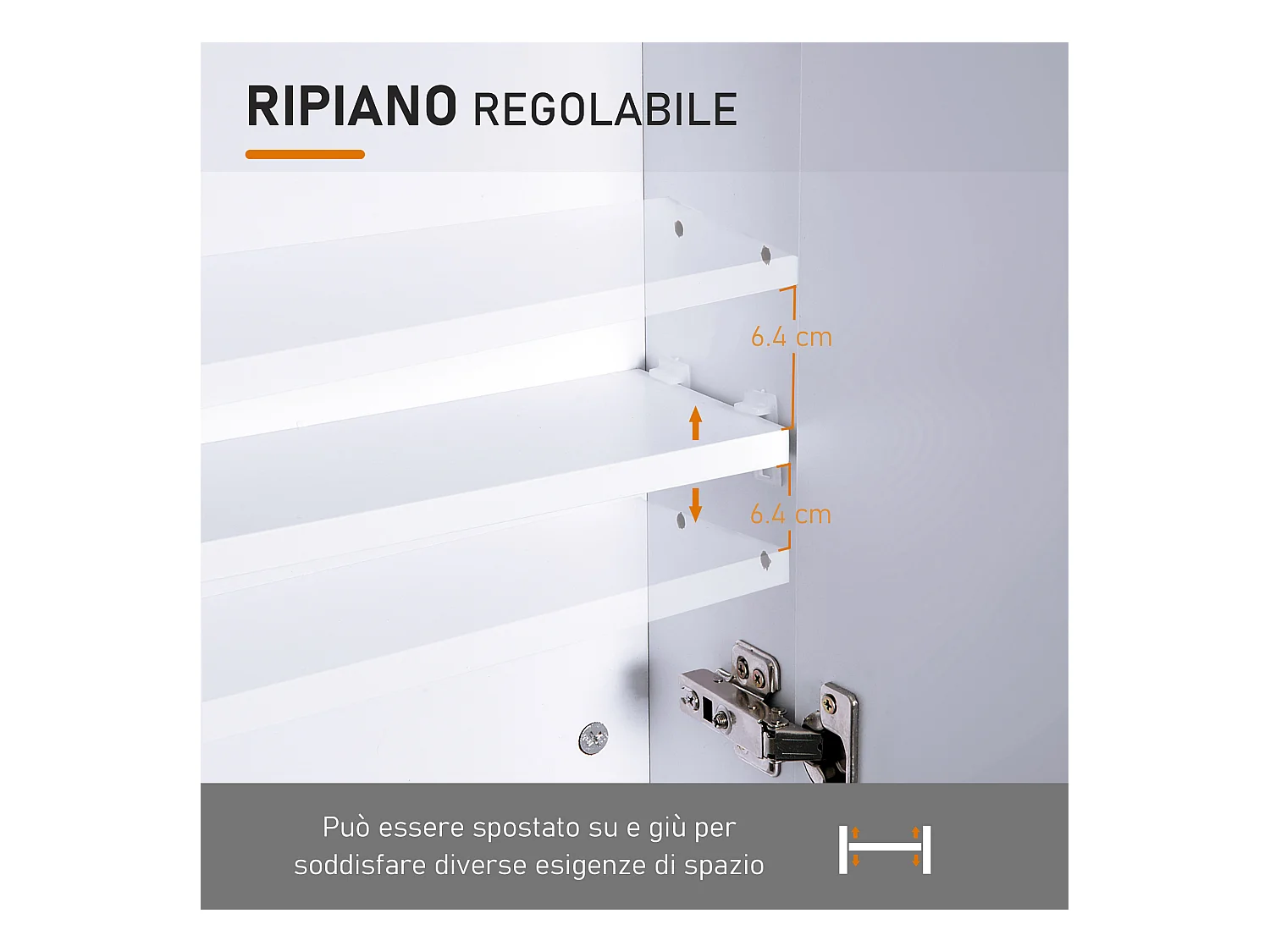 Armadietto pensile da bagno 2 ante con specchiera e ripiani mdf bianco