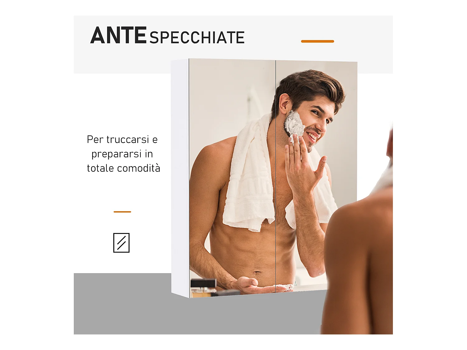 Armadietto pensile da bagno 2 ante con specchiera e ripiani mdf bianco