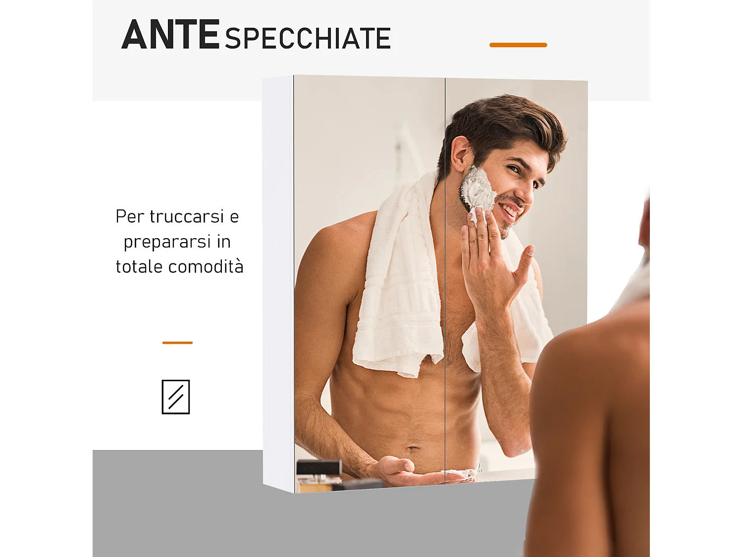 Armadietto pensile da bagno 2 ante con specchiera e ripiani mdf bianco