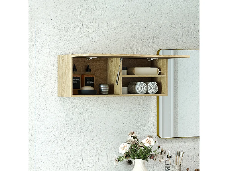 Mobile bagno pensile sospeso con anta a ribalta 80x25x30 cm legno