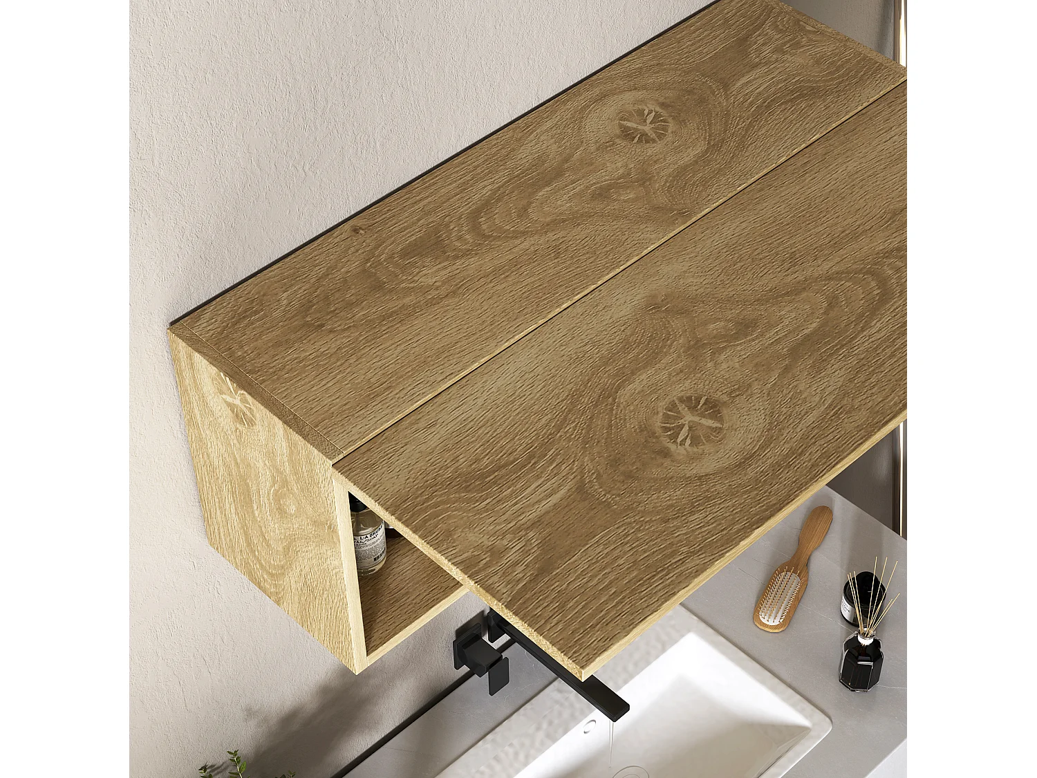 Mobile bagno pensile sospeso con anta a ribalta 80x25x30 cm legno