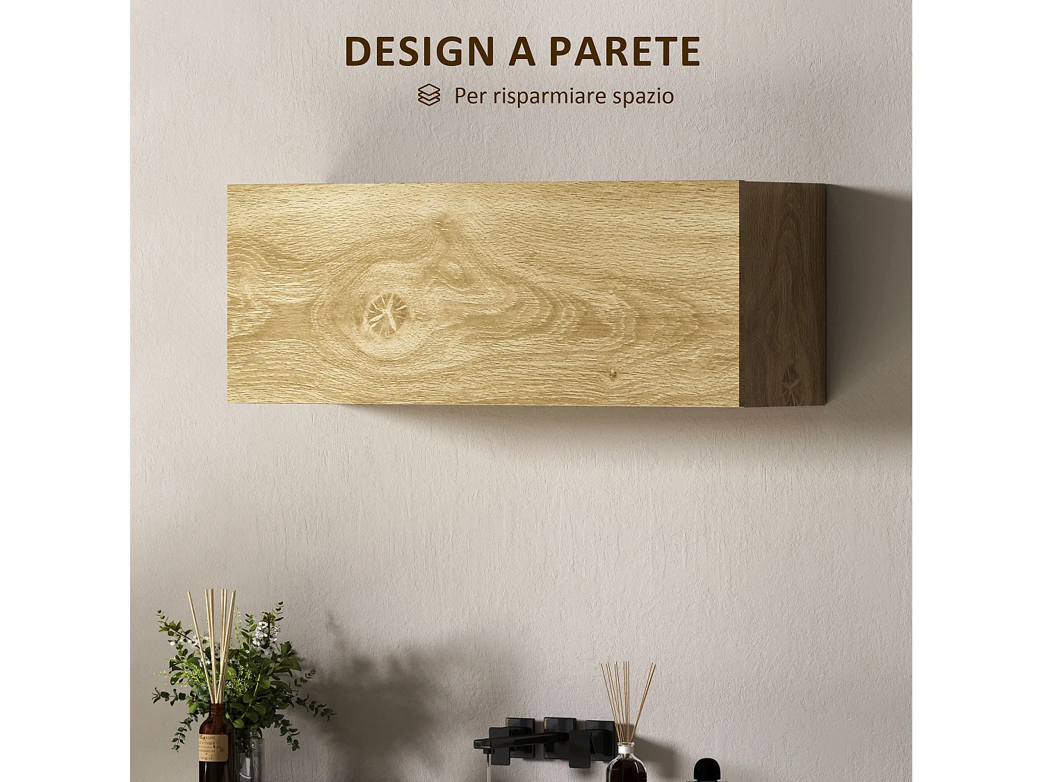 Mobile bagno pensile sospeso con anta a ribalta 80x25x30 cm legno