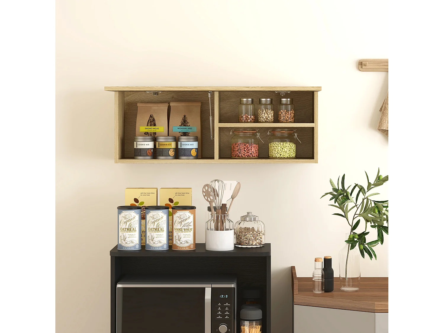 Mobile bagno pensile sospeso con anta a ribalta 80x25x30 cm legno