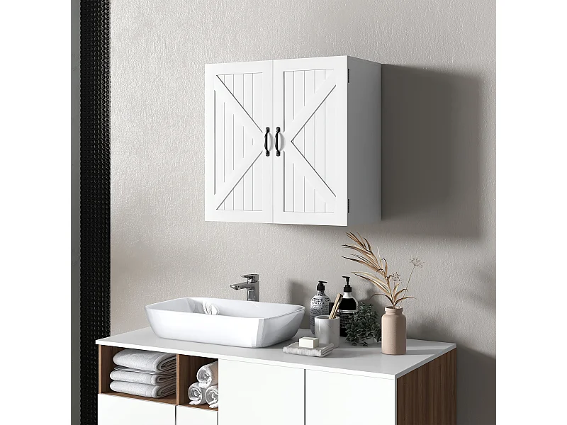 Pensile bagno stile country con ripiano regolabile bianco