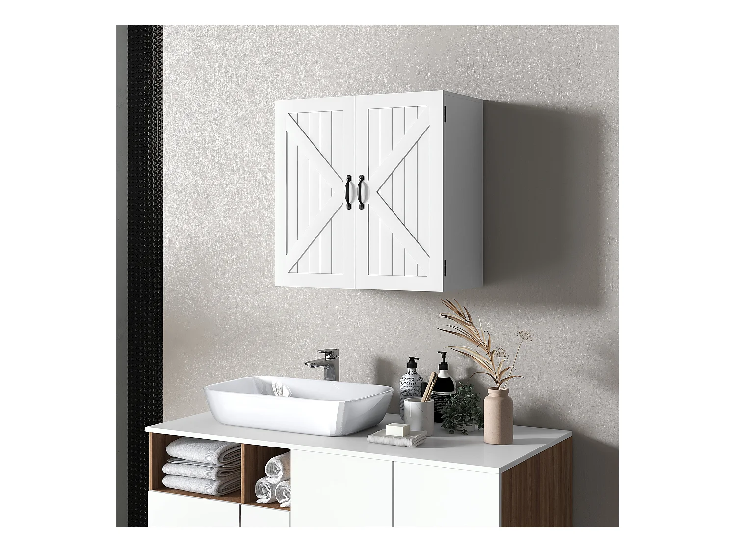 Pensile bagno stile country con ripiano regolabile bianco