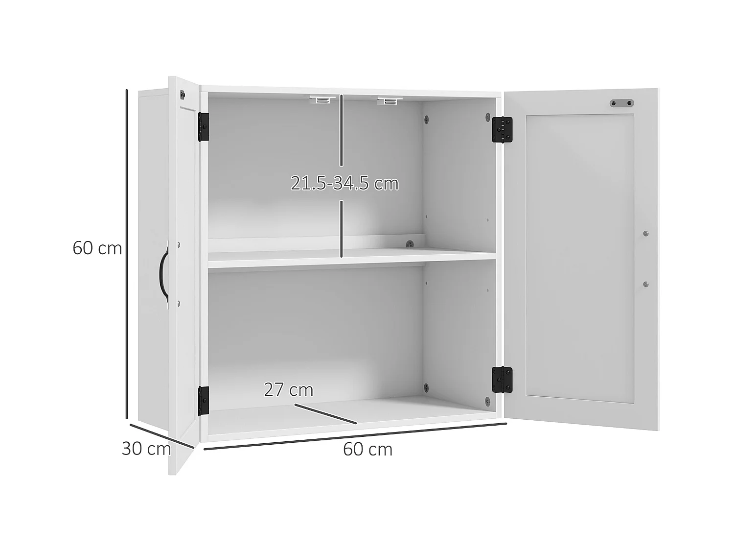 Pensile bagno stile country con ripiano regolabile bianco